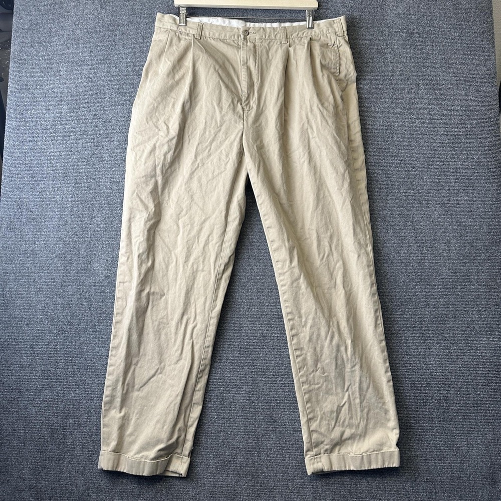 Polo Ralph Lauren Pants Mens 38x32 Beige Chino Relaxed Fit Pleated Cuffed Canvas